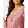 Allegra K Women’s Soft V Neck 3/4 Sleeves Lace Insert Two-Piece Pajama Sets - 4 of 4