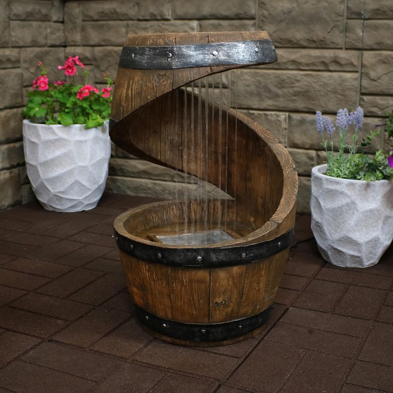 Sunnydaze 25"H Electric Resin Spiraling Barrel Outdoor Water Fountain with LED Lights, 3 of 12