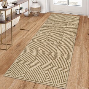 Washable Area Rug Soft Rugs for Living Room Modern Striped Non Slip Rug Geometric Checkered Foldable Print Mat - 1 of 4