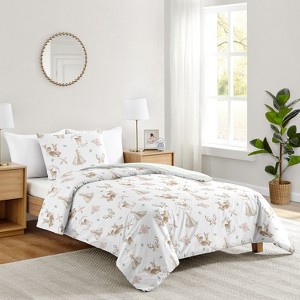 Sweet Jojo Designs Girl Twin Comforter Bedding Set Deer Floral White Taupe and Pink 2pc - 1 of 4