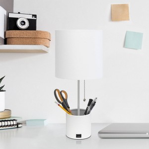 Hammered Metal Organizer Table Lamp with USB Charging Port and Fabric Shade - Simple Designs - 1 of 4