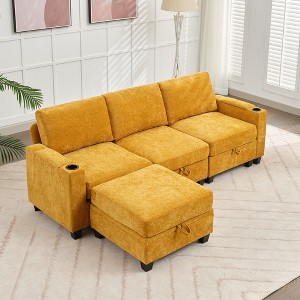 Hyleory 91" Modern Chenille Fabric Storage Sectional Sofa with Ottoman for Living Room - 1 of 4