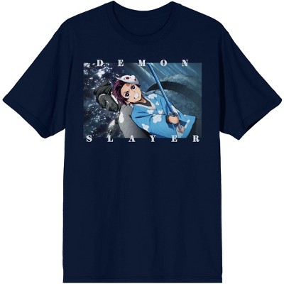 Demon Slayer Screenshot With Title Men's Navy T-Shirt-Medium