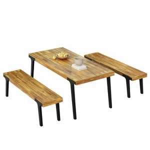 Christopher Knight Home Harper Outdoor 3pcs Acacia Wood Dining set, Teak/Black - 1 of 4