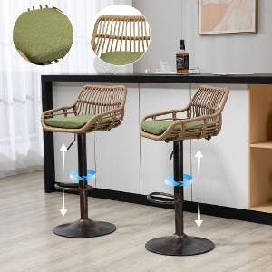 Ridstar Set of 2 Modern Swivel Bar Stools with Footrests & Height-Adjustable Seats for Kitchen & Dining Room-Green - 1 of 4