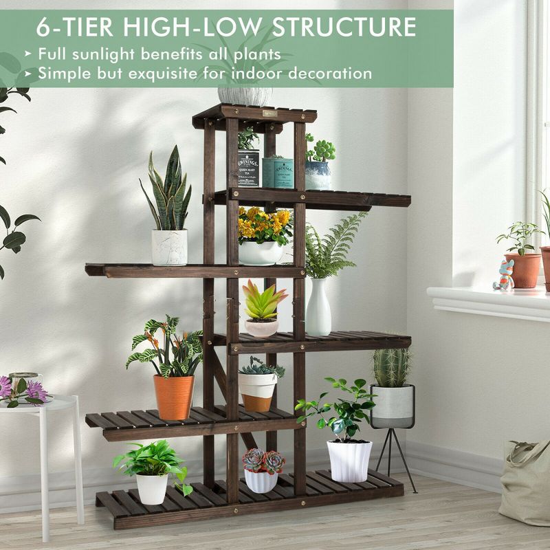 Costway Wood Plant Stand 6 Tier Vertical Shelf Flower Display Rack Holder Planter, 4 of 11