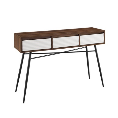 Mid Century Modern Fluted 3 Drawer, Modern Console Table With Drawers Solid Wood Metal