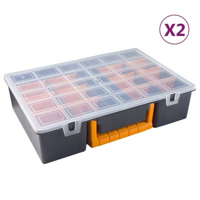 vidaXL Assortment Boxes 2 pcs with Removable Dividers 14.2 in.x9.8 in.x3.3 in. PP