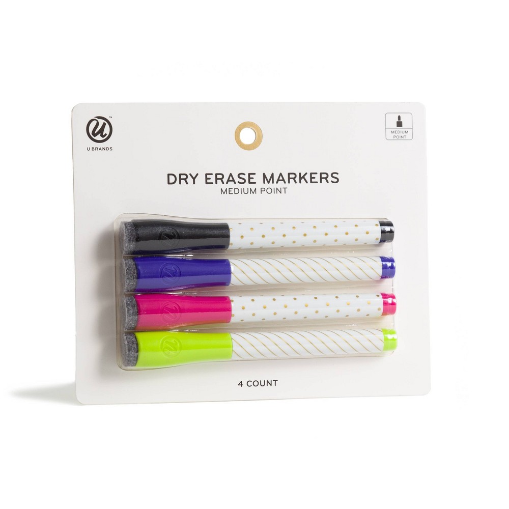 UBrands 4ct Dry Erase Markers Medium Point - Black, Blue, Red, Green Multicolor