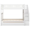 Okak Twin over Twin Solid Wood Bunk Bed with Trundle & Storage Staircase Loft Bed Convertible into 3 Beds for Kids Teens, Easy Assemble, White - 3 of 4