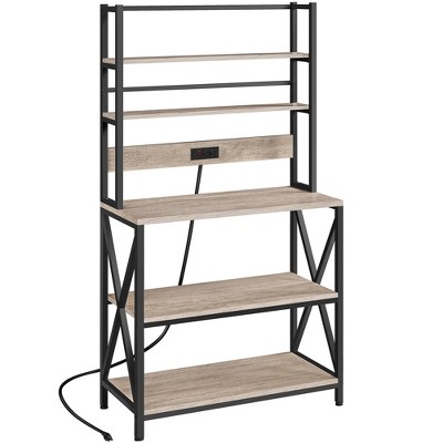 Yitahome  5 Tier Standing Kitchen Utility Storage Shelf With Cabinet  Bakers Rack With Power Outlet In White