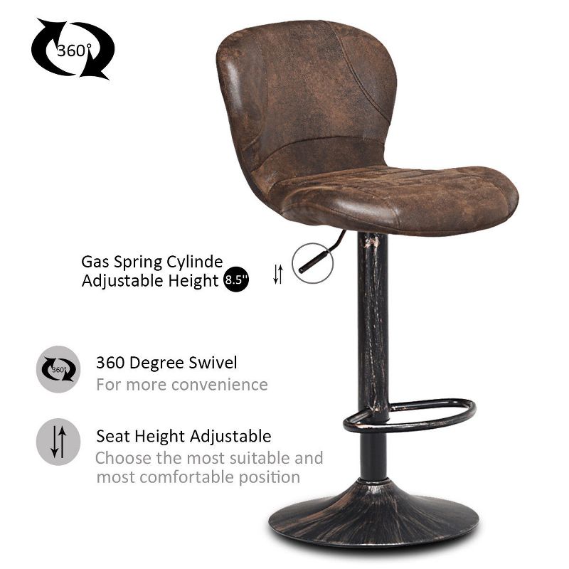 Costway Set of 2 Adjustable Swivel Bar Stool Hot-stamping Cloth with Backrest&Footrest Brown Low Back, 5 of 11