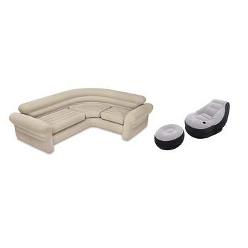 Intex Inflatable Corner Living Room Neutral Sectional Sofa & Lounge Chair Set