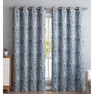 HLC.ME Paris Paisley Decorative Print Damask Pattern Light Reducing Grommet Window Curtain Panels for Bedroom, Set of 2 - 1 of 4