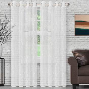 Sheer Geometric Lattice Curtain Set with 2 Panels and Rod Pockets by Blue Nile Mills
