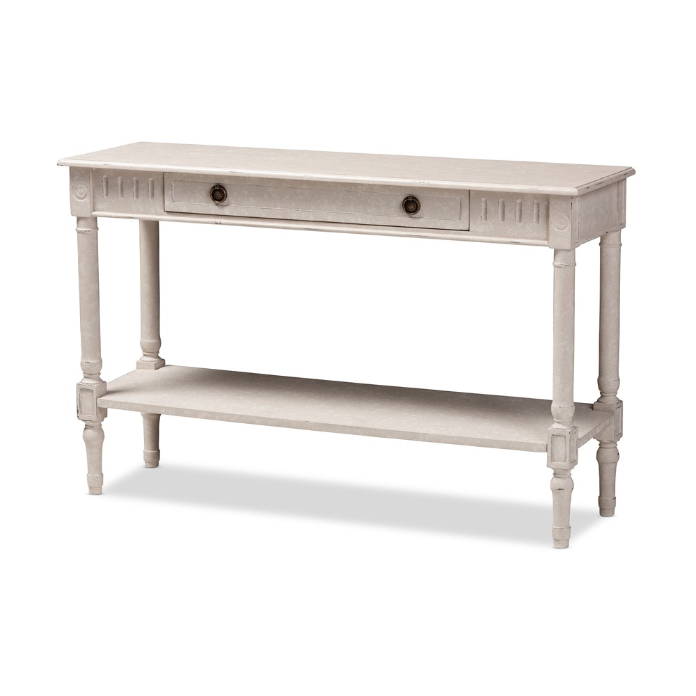 Photos - Coffee Table Ariella Whitewashed 1 Drawer Console Table White - Baxton Studio: Mid-Cent