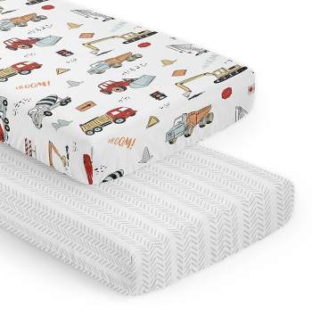 Sweet Jojo Designs Boy Fitted Crib Sheets Set Construction Truck Red Blue Grey 2pc