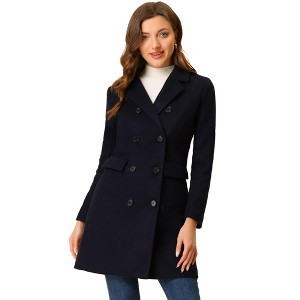 Allegra K Women's Elegant Notched Lapel Double Breasted Long Sleeve Winter Overcoat - 1 of 4