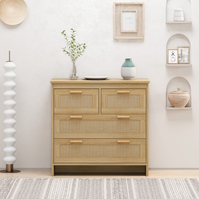 4 Drawers Rattan Cabinet,for Bedroom,Living Room,Dining Room,Hallways,Easy Assembly