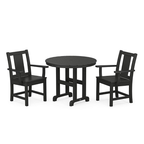 Polywood 3pc Prairie Farmhouse Outdoor Patio Dining Set Black: Weather ...