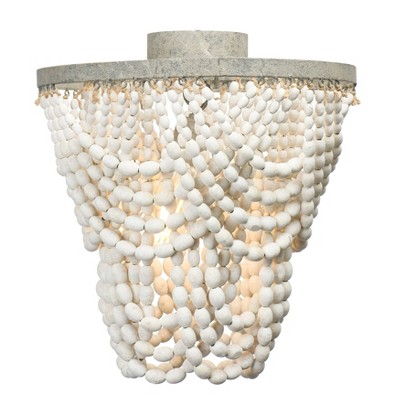 White 2-Tier Draped Wood Bead Semi-Flush Mount Ceiling Light