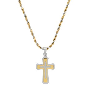 Steeltime 24" two tone stainless steel and 18k gold plated cross pendant - 1 of 4