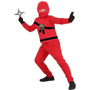 HalloweenCostumes.com Red Ninja Master Kid's Costume for Boys and Girls, Shadow Warrior Outfit with Dragon Embalm for Halloween - 1 of 2