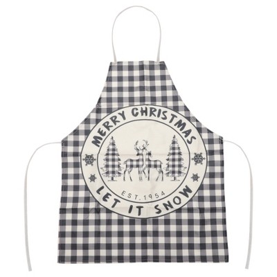 Unique Bargains Christmas Aprons Christmas Celebration in English Christmas Tree Linen Black Beige White 21.65"x26.77" 1 Pcs