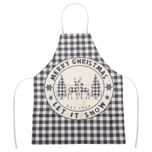 Unique Bargains Christmas Aprons Christmas Celebration in English Christmas Tree Linen Black Beige White 21.65"x26.77" 1 Pcs - 1 of 4