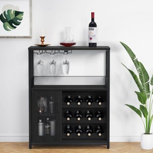 Coffee Wine Bar Cabinet with Storage and Detachable Rack, Farmhouse Sideboard and Buffet Cabinet with Glass Holder and Mesh Door - 1 of 4