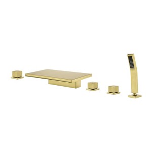 Cobbe Bathroom Faucet Set with Handheld Shower and 10.24-Inch Wide Waterfall Spout 5-Hole Installation Brushed Gold - 1 of 4