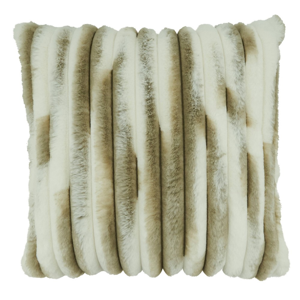 Photos - Pillow 18"x18" Poly Filled Faux Fur Design Square Throw  Natural - Saro Lif