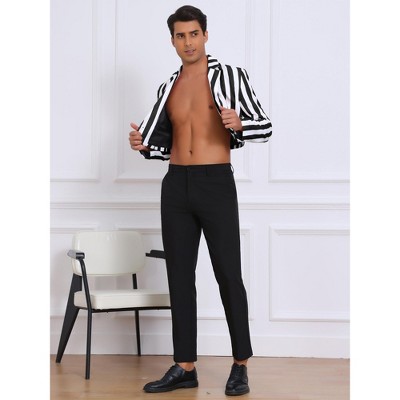 Мужские куртки INSPIRE CHIC Men's Single Breasted Notch Lapel Business Crop Stripes Suit Jackets X Large Black White — фото 2