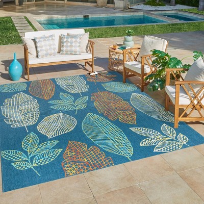 Blue Floral 6' x 9' Stain-Resistant Synthetic Area Rug