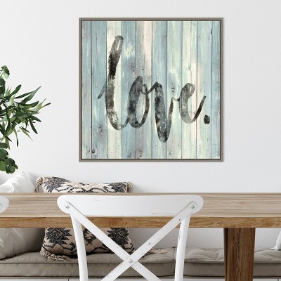 22" x 22" Love by Jamie Macdowell Framed Canvas Wall Art Gray Wash - Amanti Art: Jamie Macdowell, Typography, Home Decor