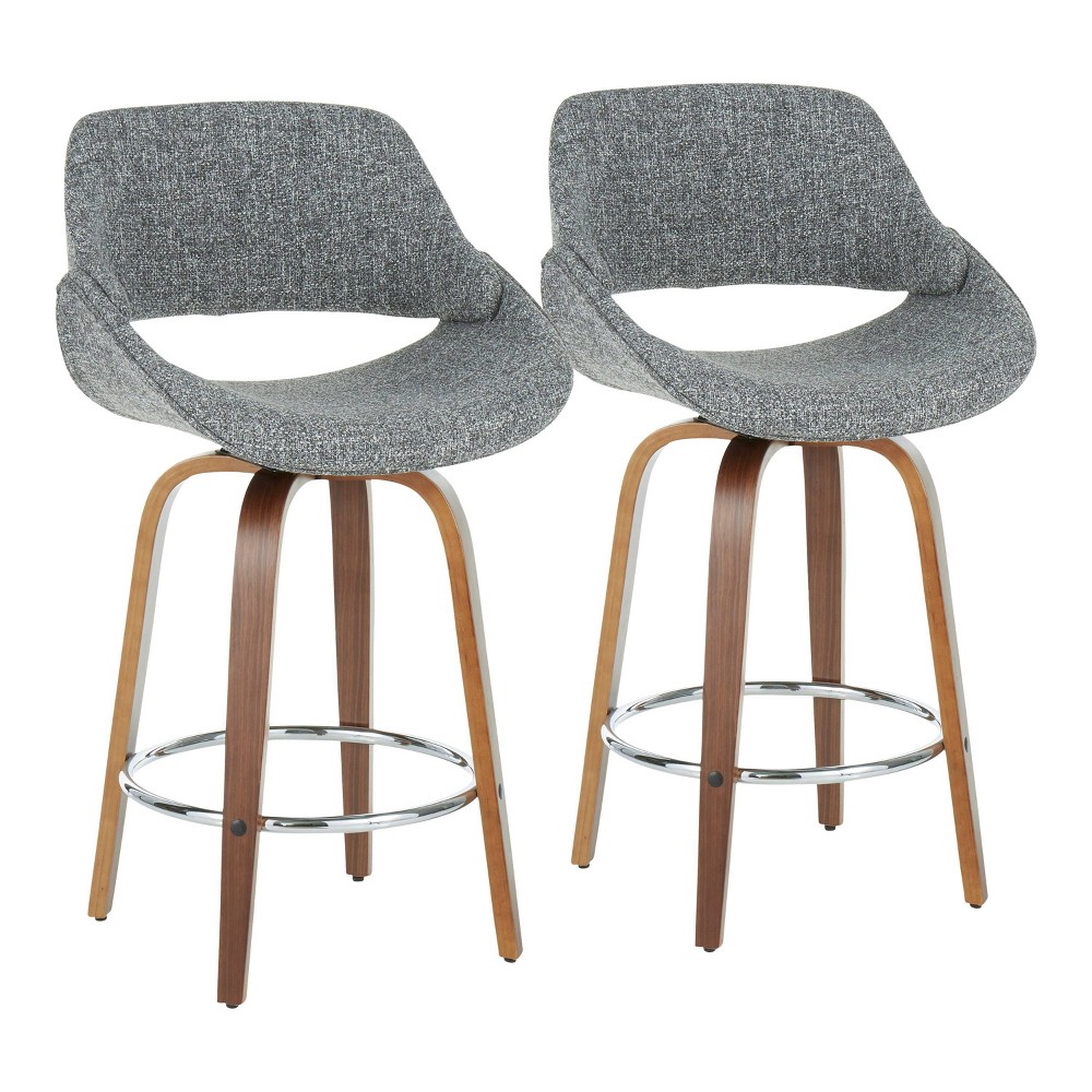 Photos - Chair Set of 2 Fabrico Counter Height Barstool with Walnut Legs & Upholstered Se