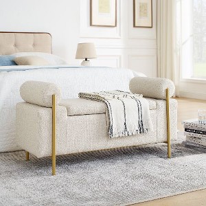 Kumasinova 44" Linen Storage Ottoman Bench with Cylindrical Arms & Gold Metal Legs, Soft Cushioned Seat, Versatile Entryway Bench/Bed Bench - 1 of 4