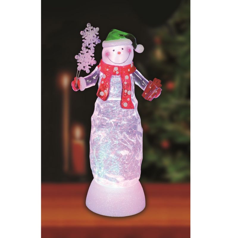 Northlight 11" Swirling Glitter LED Lighted Snowman with Gift Christmas Decoration, 2 of 3
