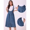 INSPIRE CHIC Women's Button Front Classic U Neck Overall Denim Midi Dress with Pockets - 2 of 4