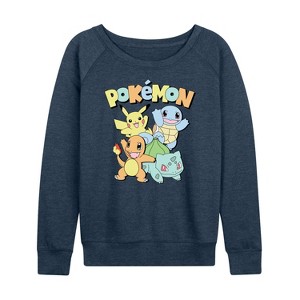 Women's - Pokémon - Kanto Starters Lightweight French Terry Wide Neck Long Sleeve Shirt - 1 of 4