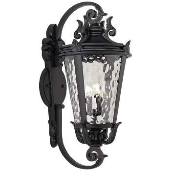 John Timberland Casa Marseille Vintage Rustic Outdoor Wall Light Fixture Textured Black 36" Clear Hammered Glass for Post Exterior Barn Deck House