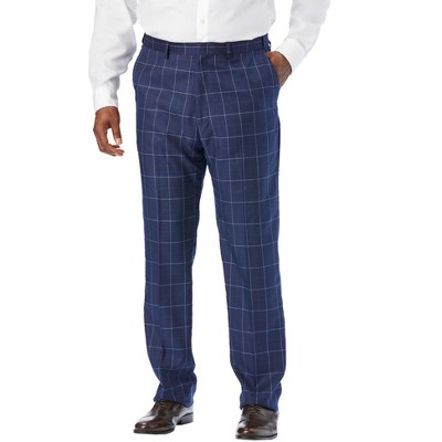 Navy blue overcheck flat-front year-round Dress Pants