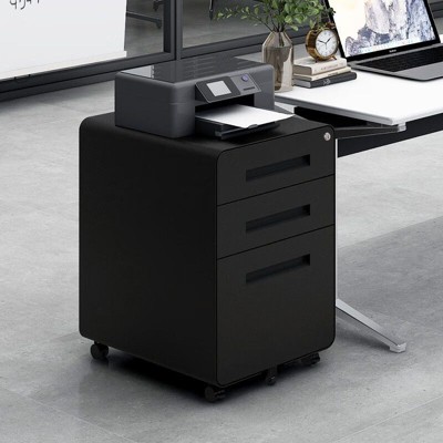 NicBex 3 Drawer Mobile File Cabinet with Casters,Office Cabinet with Grooved Handles and Locks and Keys,Filing Cabinet for Home Office