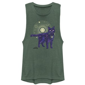 Juniors Womens Marvel Captain Marvel Celestial Goose Cat Festival Muscle Tee - 1 of 3
