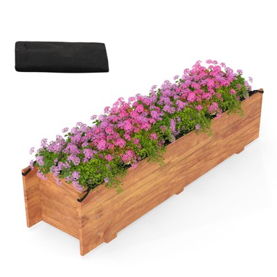Tangkula Pine Wood Raised Garden Bed Rectangular Planter Box w/ Drainage Holes