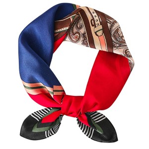 Anna-Kaci Colorful Boho Patterned Satin Scarf with Abstract Print for Neck Hair or Handbag Styling - Red - 1 of 3