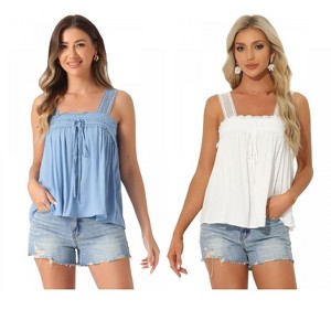 INSPIRE CHIC Women's Square Neck Panel Lace Ruffles Casual Sleeveless Tank Top 2 Packs - 1 of 4