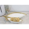 Classic Touch White Porcelain Leaf Relish Dish with Gold Rim, 15"L - 2 of 4
