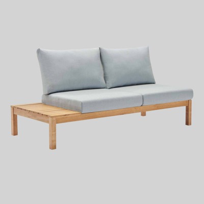 Freeport Karri Wood Outdoor Patio Loveseat with Right-Facing Side End Table - Blue - Modway