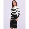 INSPIRE CHIC Women's Striped Long Sleeve Stretchy Crew Neck Bodycon Ribbed Knit Casual Fall Sweater Dress - 2 of 4